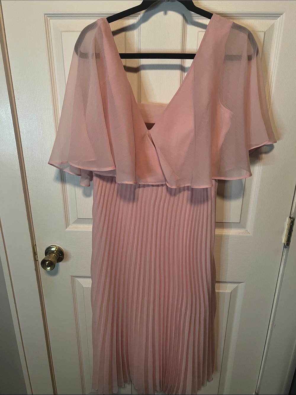 ASOS Blush Pink Pleated Midi Dress with Cape Overlay